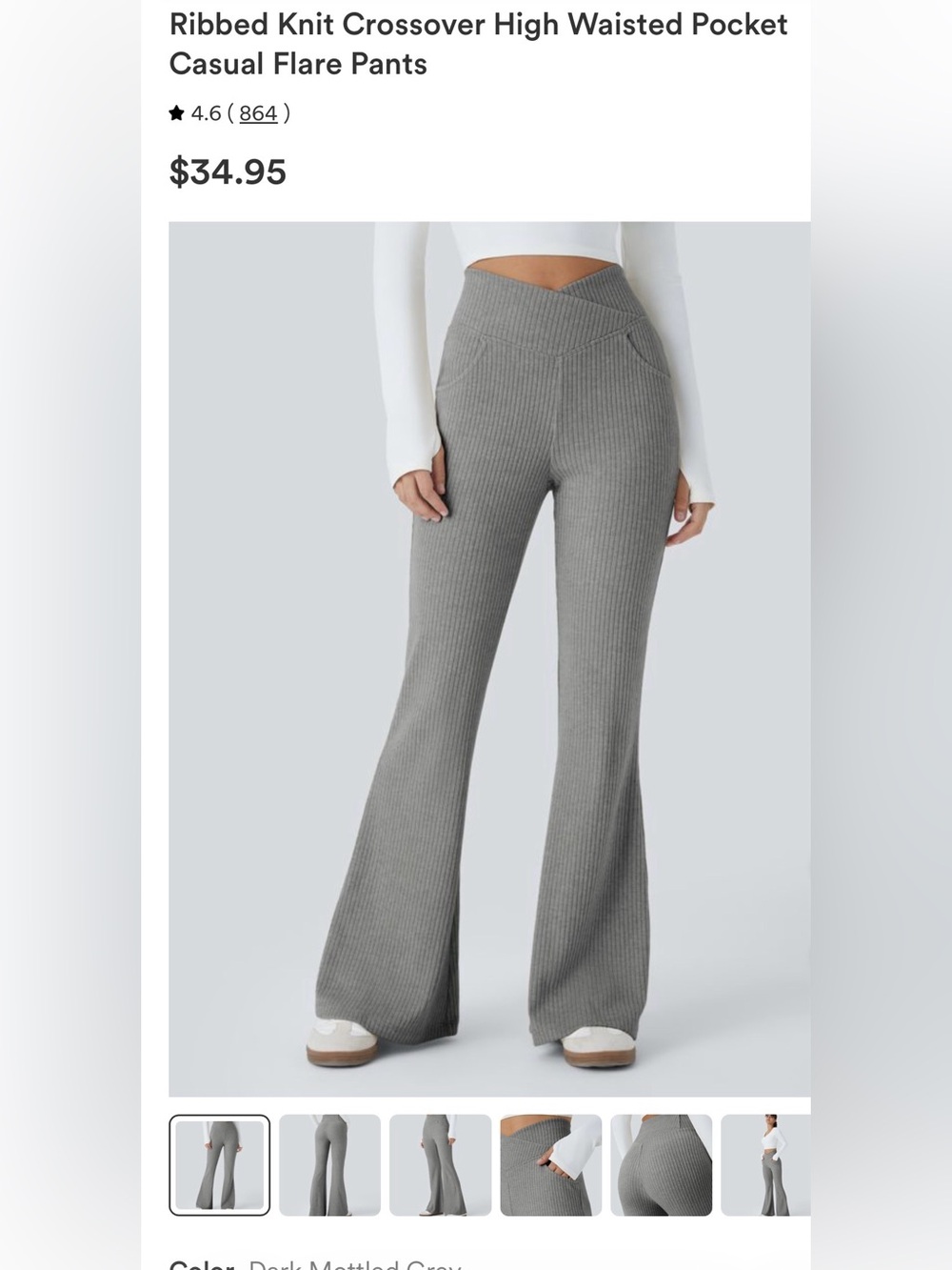 HALARA Gray Ribbed High-Waist Flare Leggings